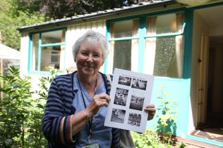 Judy, who grew up in a prefab in Eastbourne, outside the Rural Life Centre Arcon prefab | Prefab Museum