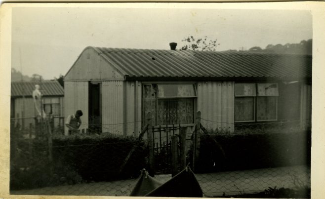 An Arcon Mk V with man in garden on the Bishpool Estate, Newport, Wales, 50s | Blanchet,Elisabeth