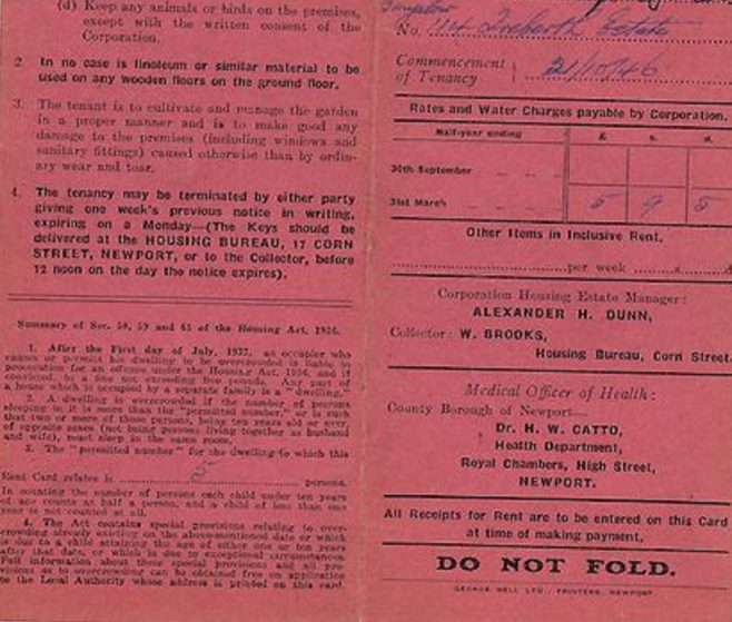 Alan Page's family Tenant's Card / Front - County Borough of Newport 1946-1947