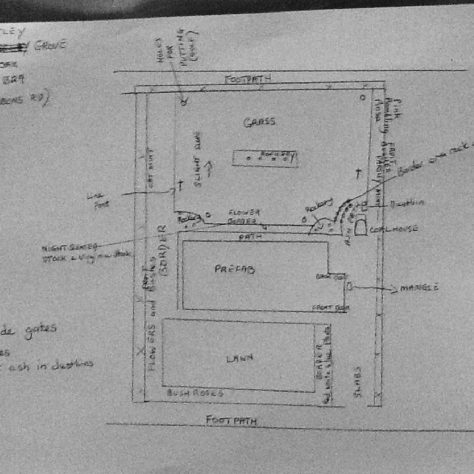 Pat Cutler and Andree Jones drawing of prefab garden