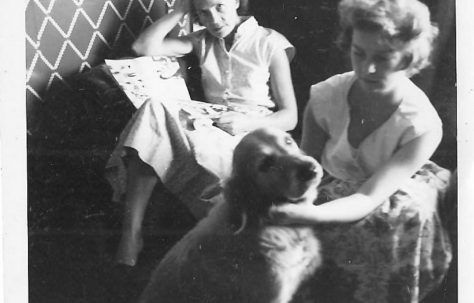 Mrs Clare and Tina Clare with Judy the dog.