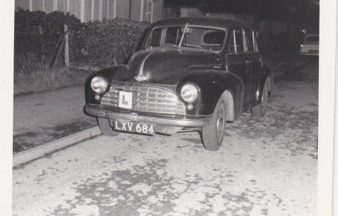 The Clare family's Morris Minor car on Meliot Road, SE6, at night