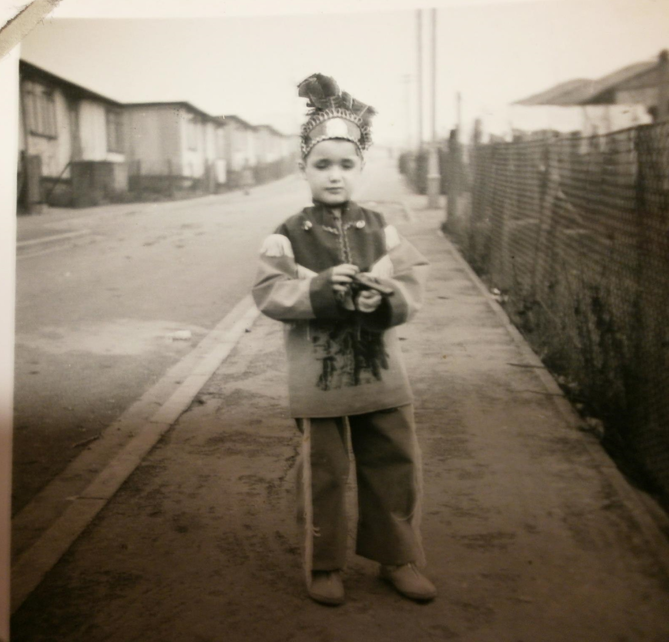 Small boy in Native American fancy dress, Lower Jackwood Close, Eltham