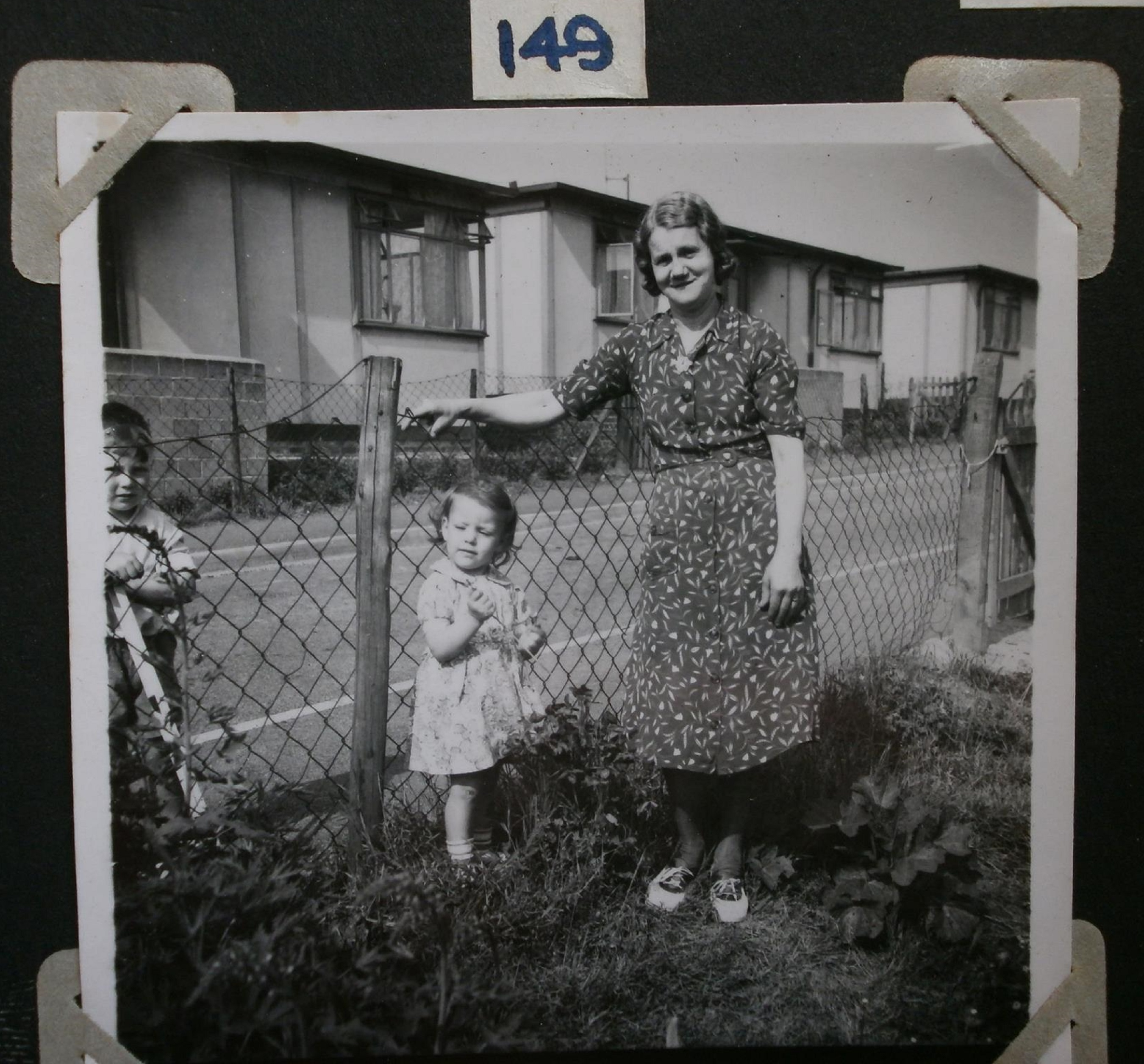 Eileen's nan Amy Jolin, Eileen and her cousin Linda in the prefab garden, Lower Jackwood Close, Eltham