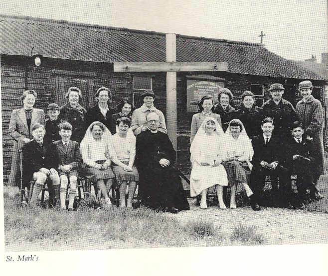 The Brine family outside St Mark's Church, before it was rebuilt as the 