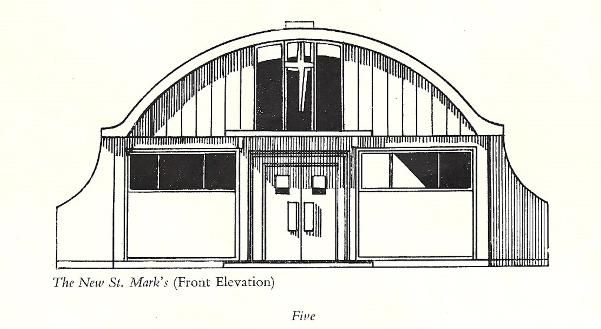 Drawing of St Mark's Church, the "Prefab Church"