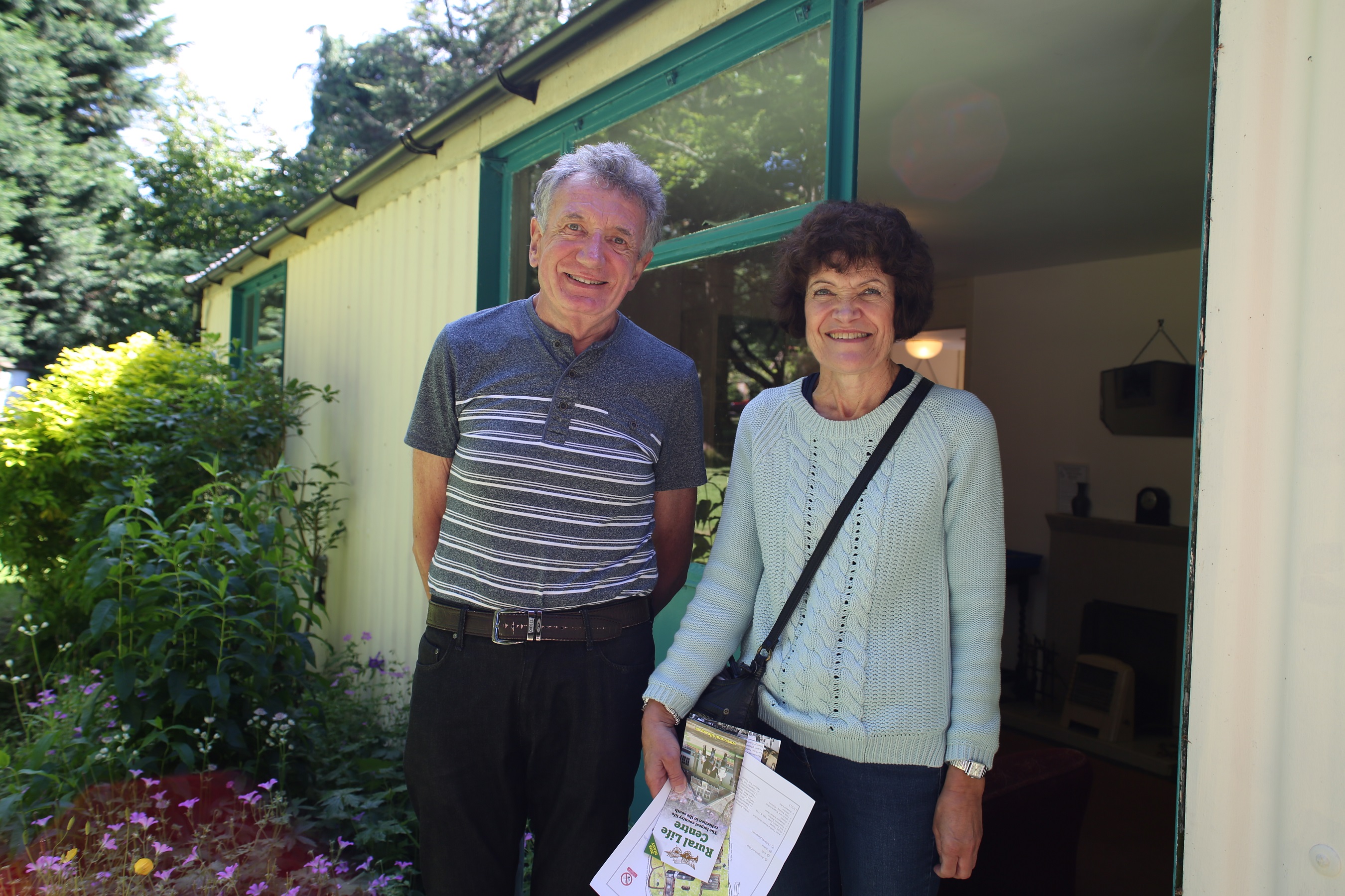 Allen and Judith Sawkins in front of the Arcon Mk V prefab at the Rural Life Centre, July 2016