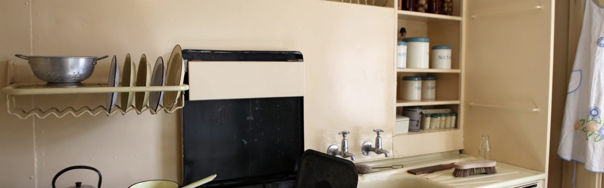 Kitchen of an AIROH prefab, St Fagans National Museum