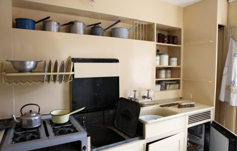 Kitchen of an AIROH prefab, St Fagans National Museum