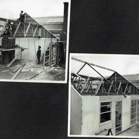 Personal photograph album of a prefabricated timber framed bungalow under construction | Hearn, Jane