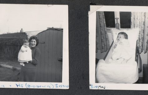 Jane Apperley with her mother at their prefab in Birmingham