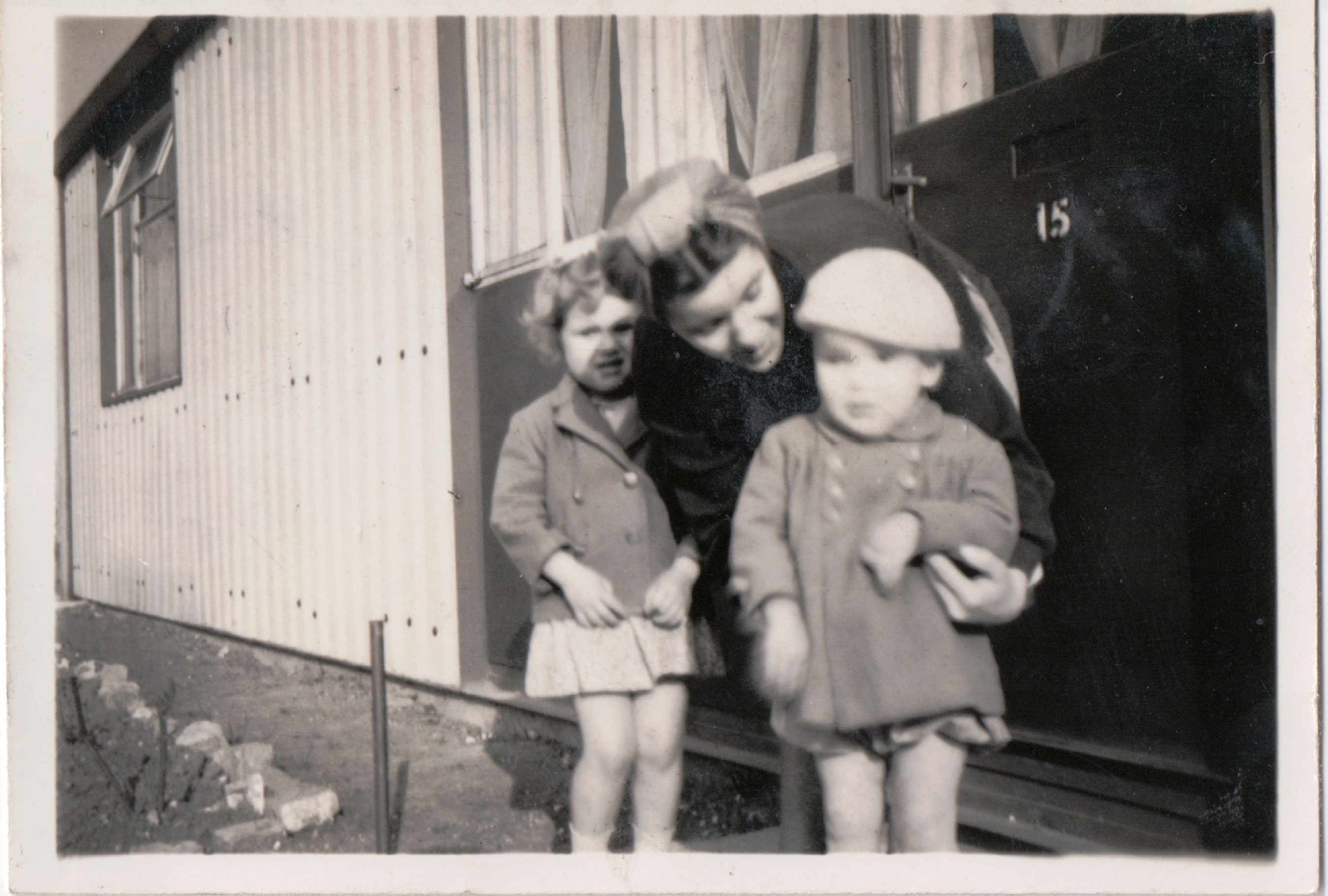 Kathryn with her mum Connie and brother Neal outside their prefab in St Pauls Cray