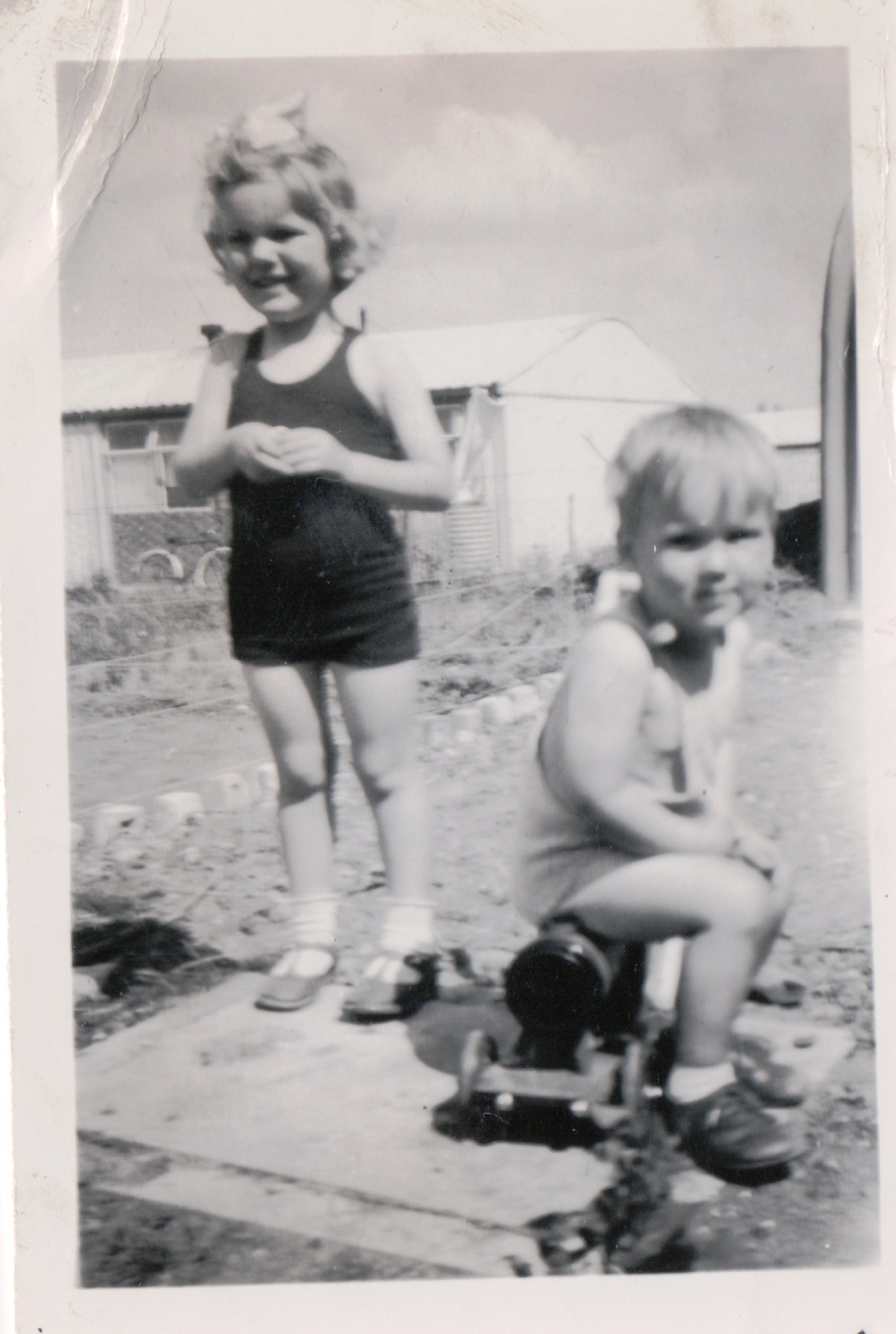 Kathryn  and her brother Neal in their prefab garden, St Pauls Cray