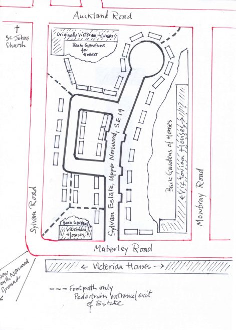 Map of the Sylvan Estate, Norwood, Maberley Road, London SE19