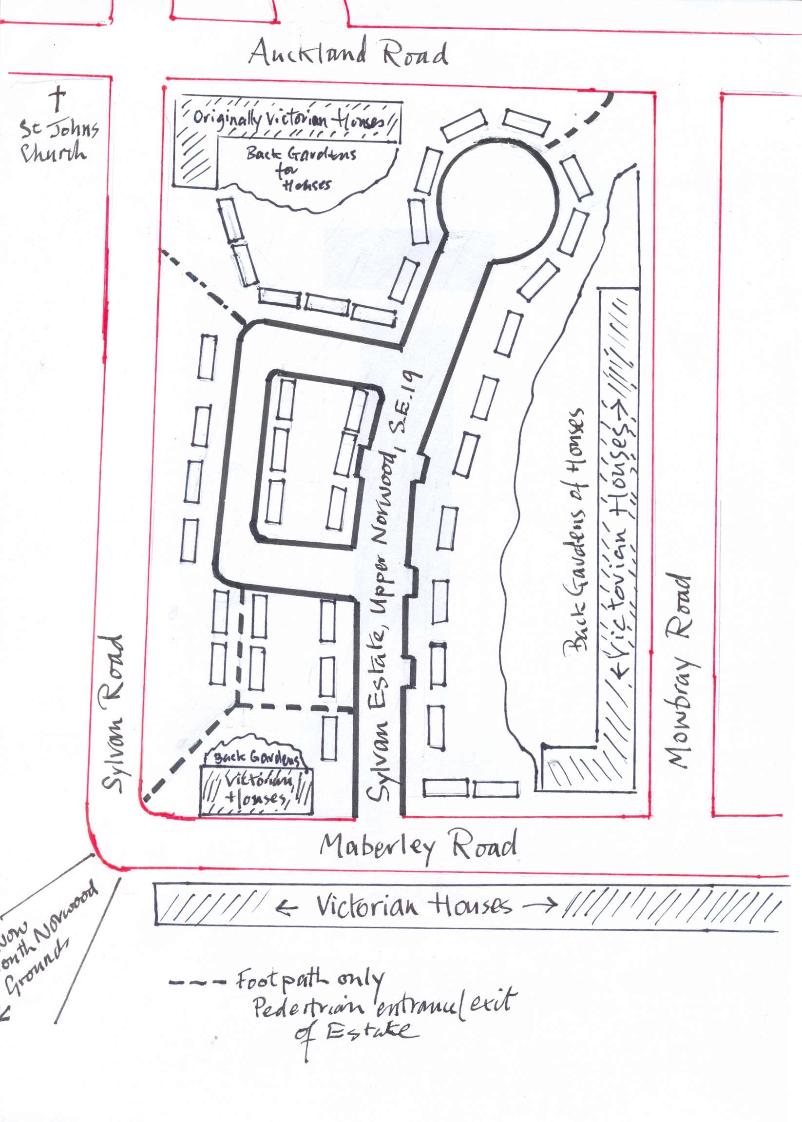 Map of the Sylvan Estate, Norwood, Maberley Road, London SE19