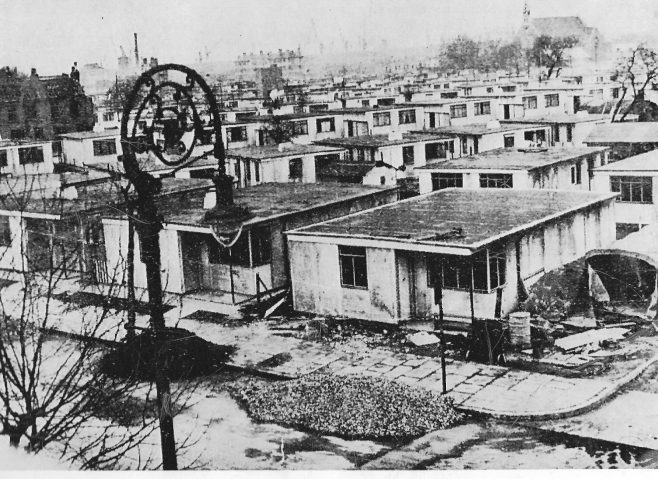 Elevated view of prefabs, Isle of Dogs E14