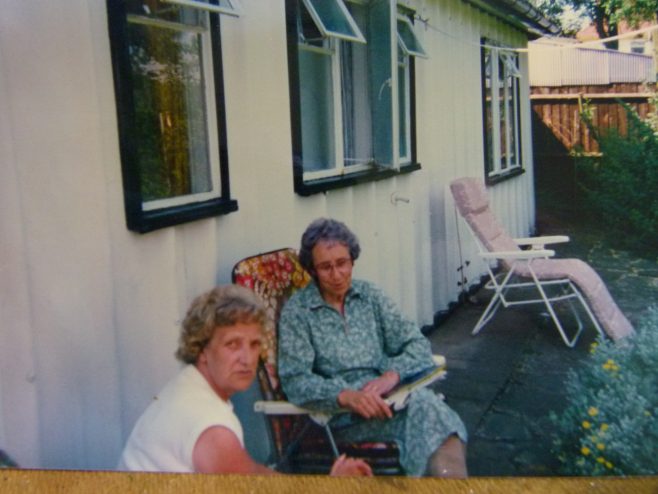 Two women in back garden  of 401 Wake Green Road, Moseley