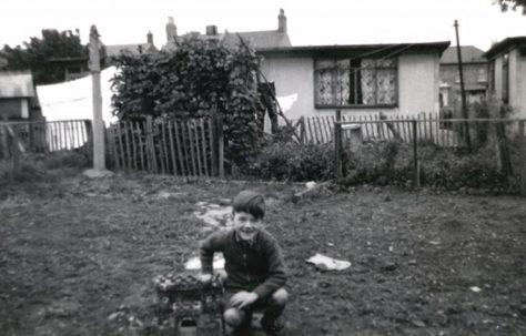 John in prefab garden, Underhill Road, London SE22