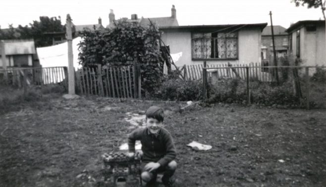 John in prefab garden, Underhill Road, London SE22