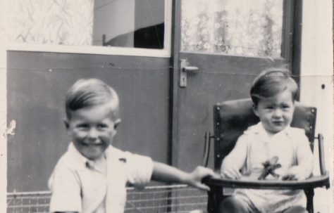 Martin and his brother in the prefab garden. Kennylands Road, Hainault