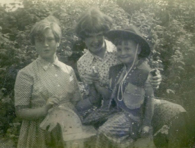 Peter on his fourth birthday with his sisters. Abbots Gardens