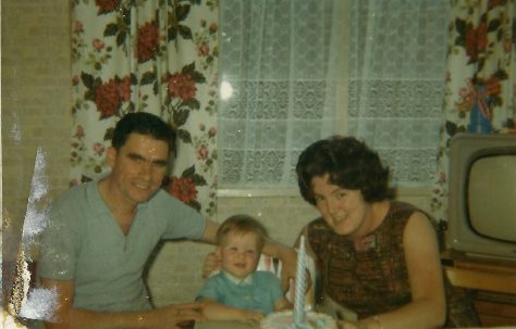 George and Pat Maslin with Paul on his first birthday. Berthon Street, Deptford, London SE8