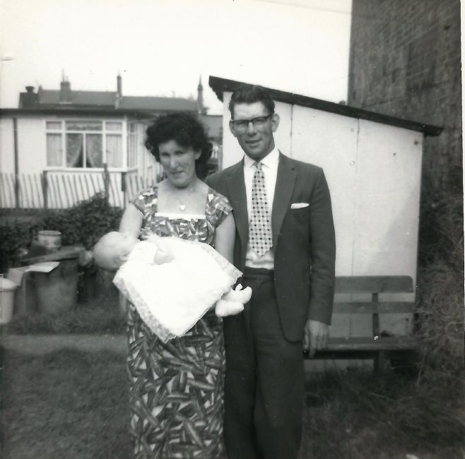 Kit and Charlie Phelps (Paul's paternal grandmother and her second husband) holding their first grandchild (Gary Maslin - Paul's cousin). Berthon Street, Deptford, London SE8 Kit and Charlie Phelps (Paul's paternal grandmother and her second husband) holding their first grandchild (Gary Maslin - Paul's cousin). Berthon Street, Deptford, London SE8