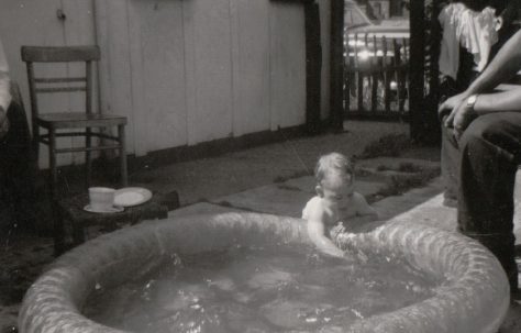 Paddling pool outside the prefab at 4 Tooke Street, London E14