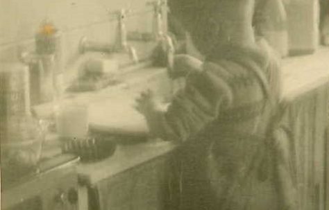 Phil Goude in the prefab kitchen 1950. Bants Crescent, Northampton