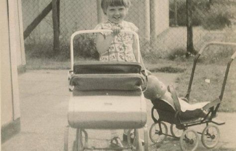 With two prams outside the prefab, Homerton, London E9