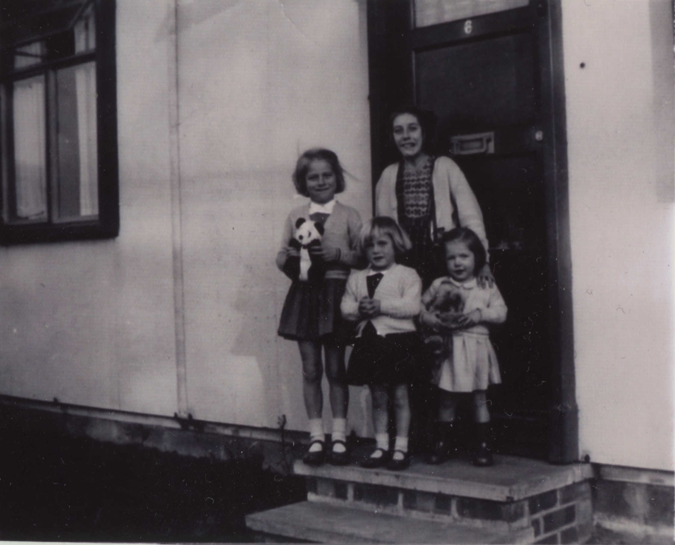 Us four girls on the front doorstep. 6 Willow Lane, Wickford, Essex
