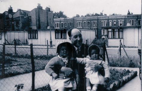 George Rennie with his two daughters Judy and Naomi. St Lawrence Road, Brixton