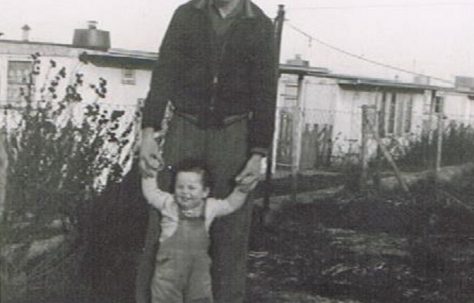 Bernard and his dad in the prefab garden. 60 Harewood Road, Coventry