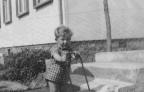 Bob as a toddler outside the prefab. Barnfield Road, St Mary Cray