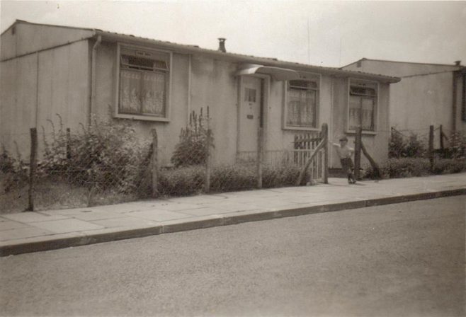 Mick in front of the prefab, 1959