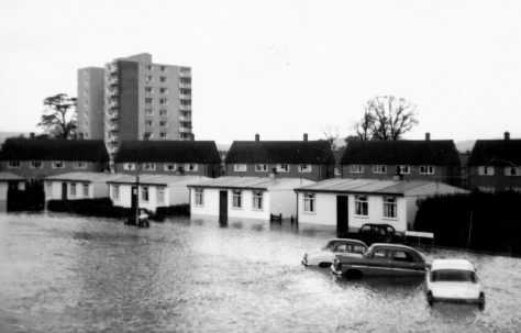 Floods as seen from front bedroom, Llandinam Crescent, Cardiff