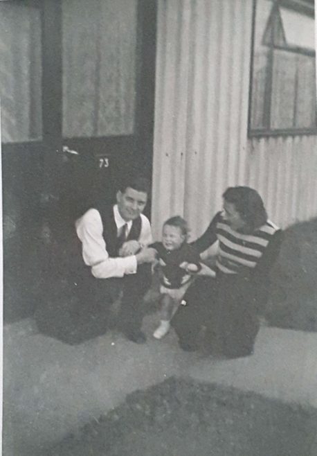 Auntie & Uncle with my brother outside the prefab at Avelon Road | Lesley Brown