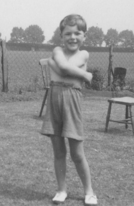 Robert in the prefab garden. Gladstone Park in the background. London NW10