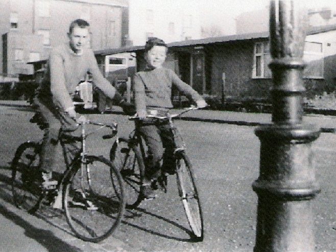 Dave, Ray's elder brother, and Ray outside 21 Sheen Grove, looking towards No.1 and No.2