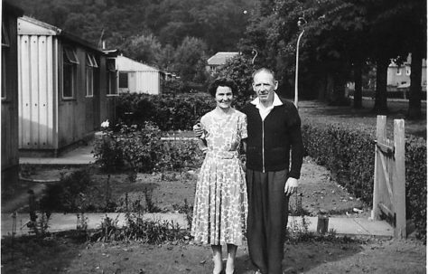 Eddie and Sally McNiven, standing outside their prefab in Windsor Street, Menstrie, Clackmannanshire