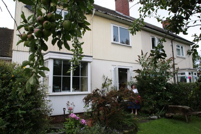 Rear view showing bay window, Swedish house, Pool-in-Wharfedale