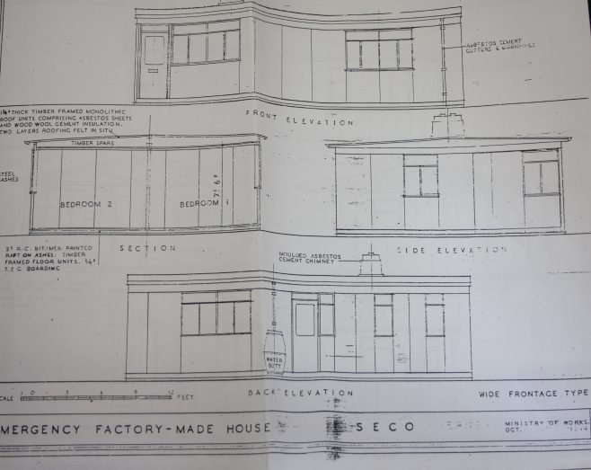 Emergency Factory Made House: Seco. Wide frontage type. Ministry of Works October 1944