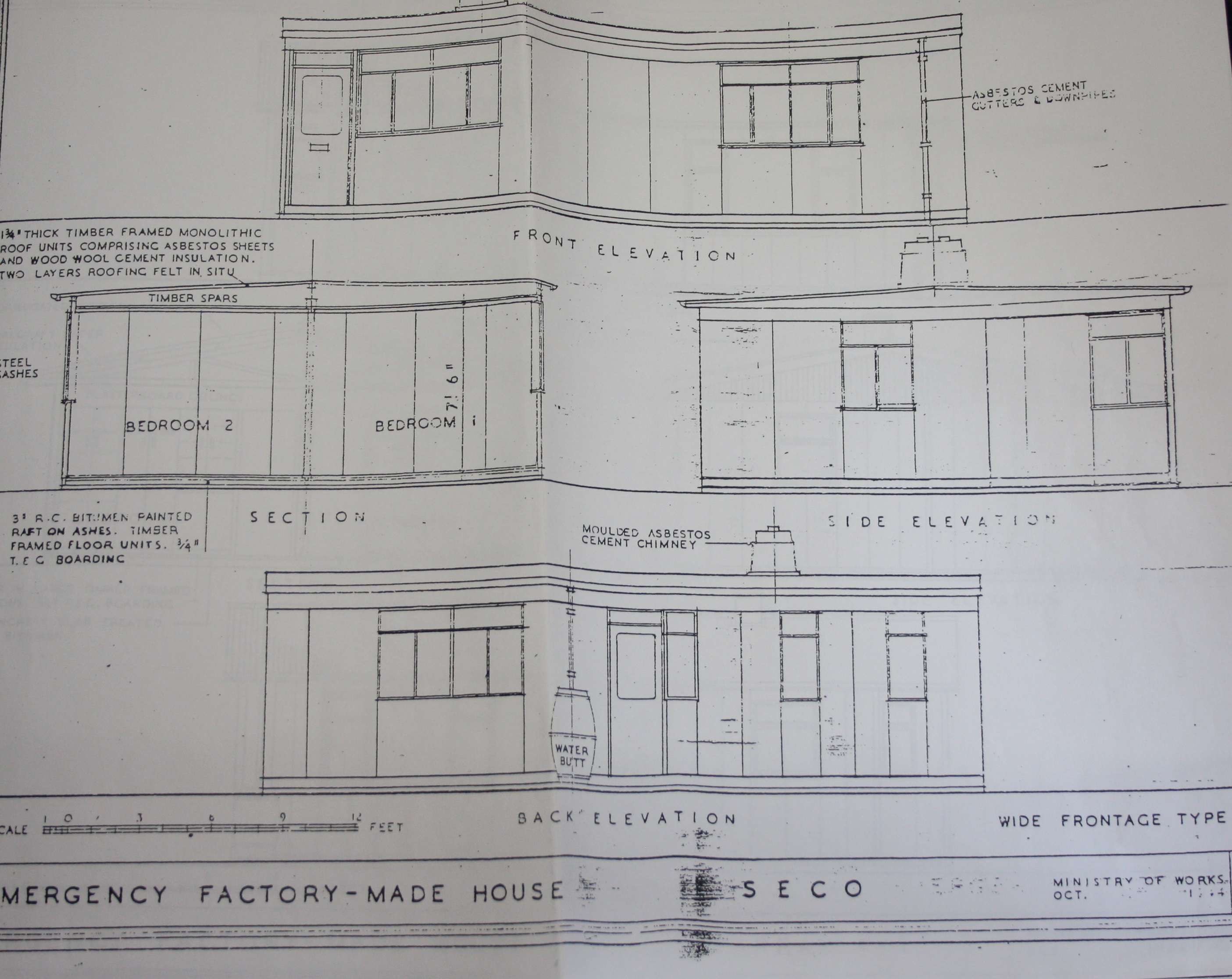 Emergency Factory Made House: Seco. Wide frontage type. Ministry of Works October 1944