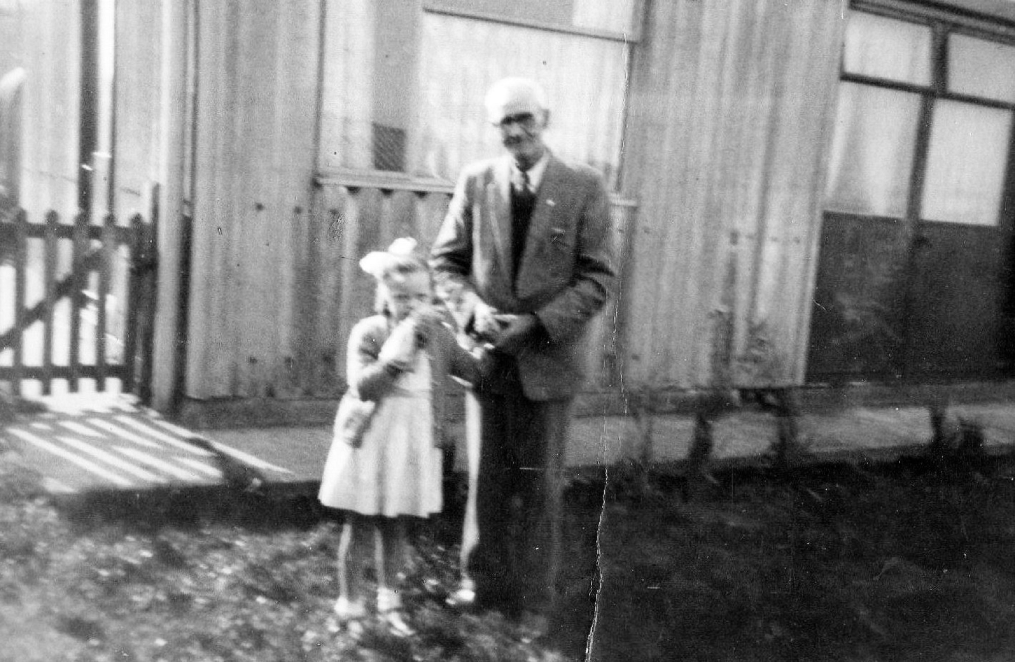 My sister Jeanette Attwell & my grandfather George Baylis. Port Talbot Place, Fforestfach, Swansea