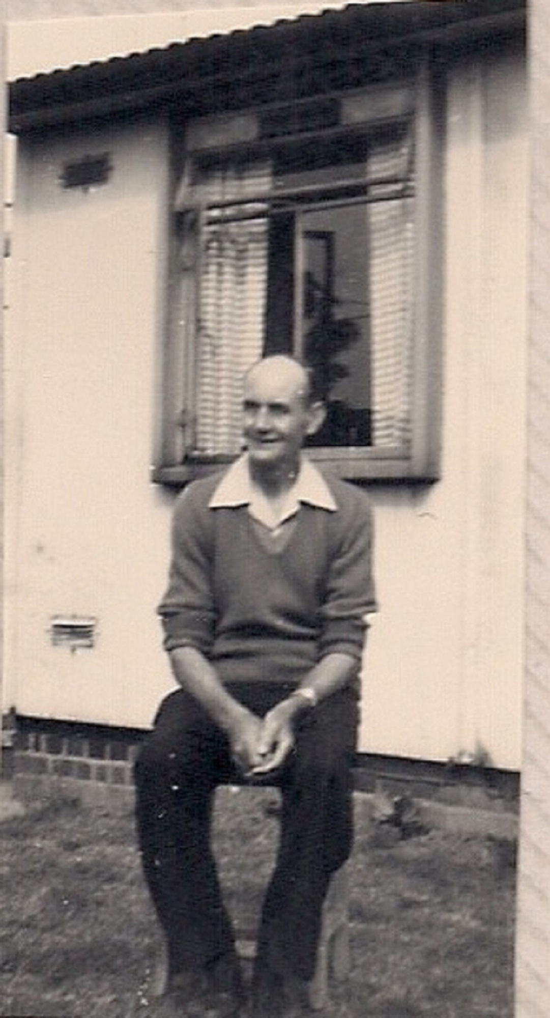 Martyn's grandfather outside the prefab. Stapleford Road, Kings Norton