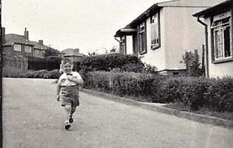 David outside the prefab. Beecher Drive, Halesowen