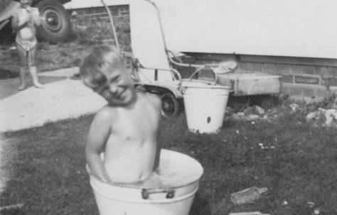 Jon in the prefab garden. Gatwick Green, Bishops Stortford