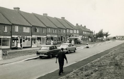 Dynes Road shops looking west, Kemsing, Kent