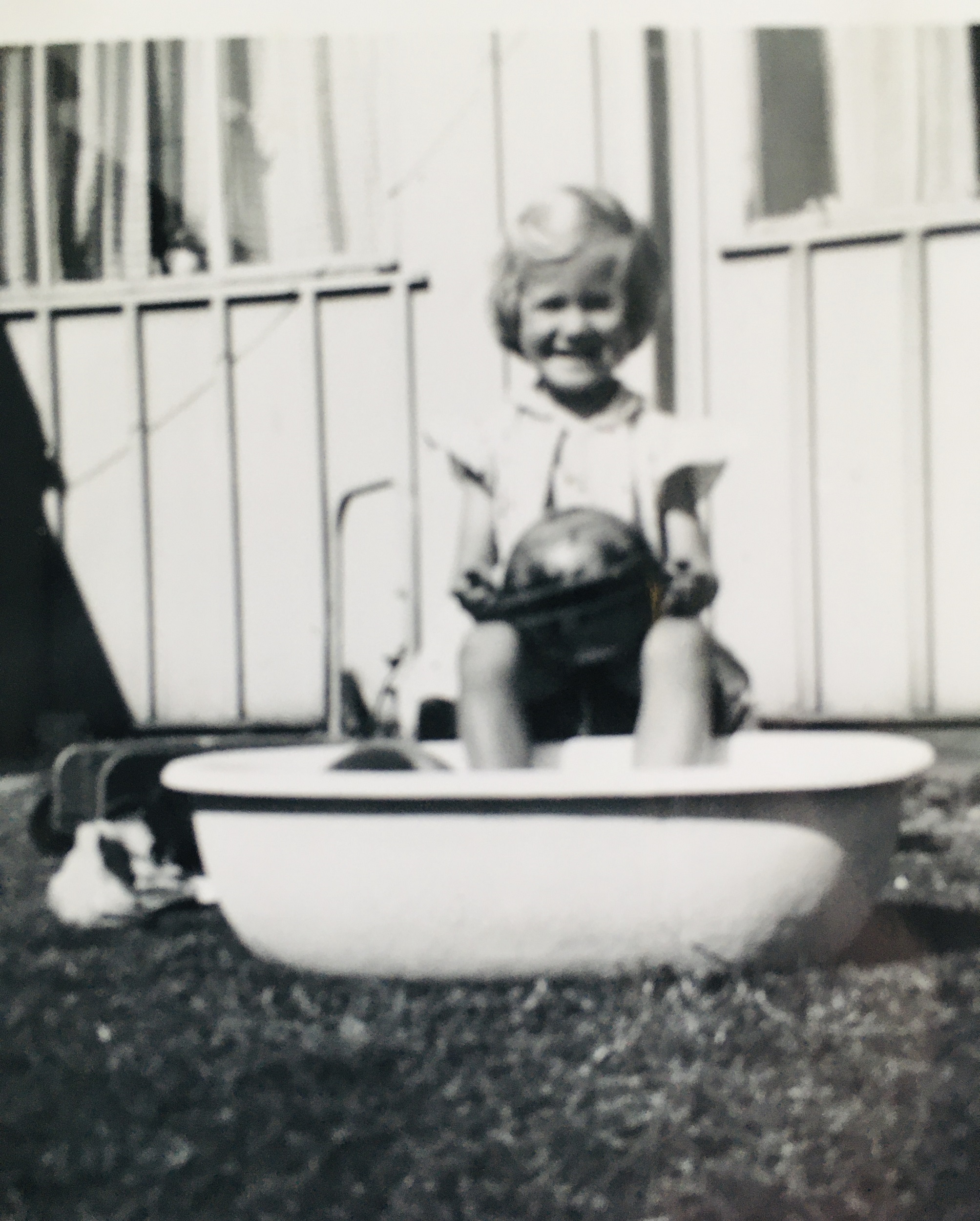 Belinda with her legs in the bath, The Green, Middlewich