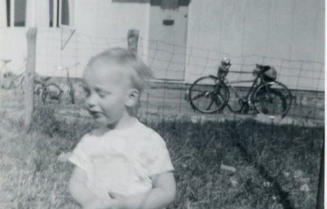 Harry outside the prefab, Bants Lane, Northampton